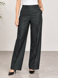Women’s Black Cotton Twill High-Waist Wide-Leg Trousers
