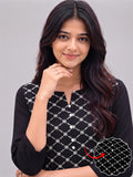 Women’s Elegant Georgette Printed Top – Black & White 3/4 Sleeve Casual Tunic