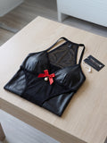 Women’s Black Sheer Mini Dress with Red Bow Detail and Side Cut-Out Design ( RDB10 )