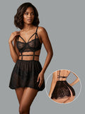 Women's Black Lace Babydoll Lingerie Set with Adjustable Straps