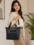 Women’s Black PU Leather Tote Handbag | Stylish Spacious Shoulder & Carry Bag with Multiple Pockets