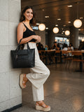 Women’s Black PU Leather Tote Handbag | Stylish Spacious Shoulder & Carry Bag with Multiple Pockets