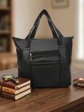 Women’s Black PU Leather Tote Handbag | Stylish Spacious Shoulder & Carry Bag with Multiple Pockets