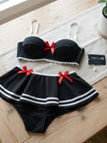 Women’s  Bow-Detail Lingerie Set with Ruffle Trim and Mini Skirt