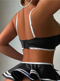 Women’s  Bow-Detail Lingerie Set with Ruffle Trim and Mini Skirt