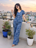 Women’s Linen Printed Co-Ord Set with Short Sleeve Top & Wide-Leg Pants
