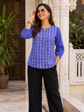 Women’s Blue Pure Cotton Embroidered Kurti with 3/4 Sleeves