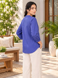 Women’s Royal Blue Rayon 3/4 Sleeve Button-Detail Top
