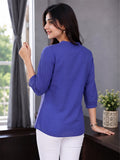 Women’s Blue Pure Cotton Embroidered Kurti with 3/4 Sleeves