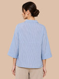 Women’s Pure Cotton Striped Collared Top | 3/4 Sleeve Relaxed Fit Casual & Office Wear Shirt