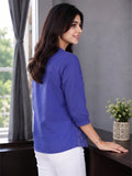 Women’s Blue Pure Cotton Embroidered Kurti with 3/4 Sleeves