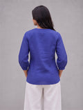 Women’s Pure Cotton Printed Top – Royal Blue 3/4 Sleeve Casual Tunic with Front Buttons