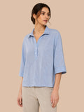Women’s Pure Cotton Striped Collared Top | 3/4 Sleeve Relaxed Fit Casual & Office Wear Shirt