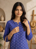 Women’s Pure Cotton Printed Top – Blue Ethnic Pattern, 3/4 Sleeve Casual Tunic