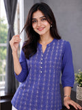 Women’s Blue Pure Cotton Embroidered Kurti with 3/4 Sleeves