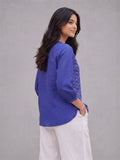 Women’s Pure Cotton Printed Top – Royal Blue 3/4 Sleeve Casual Tunic with Front Buttons