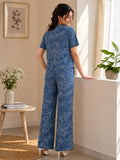 Women’s Linen Printed Co-Ord Set with Short Sleeve Top & Wide-Leg Pants
