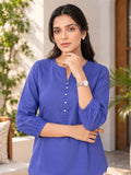 Women’s Royal Blue Rayon 3/4 Sleeve Button-Detail Top