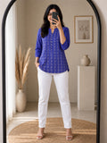 Women’s Blue Pure Cotton Embroidered Kurti with 3/4 Sleeves