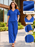 Women’s Royal Blue Cotton Linen V-Neck Half Sleeve Co-Ord Top