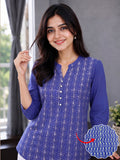 Women’s Blue Pure Cotton Embroidered Kurti with 3/4 Sleeves