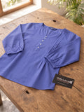 Women’s Royal Blue Rayon 3/4 Sleeve Button-Detail Top