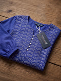 Women’s Pure Cotton Printed Top – Royal Blue 3/4 Sleeve Casual Tunic with Front Buttons