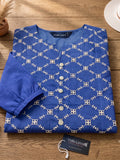 Women’s Pure Cotton Printed Top – Blue Ethnic Pattern, 3/4 Sleeve Casual Tunic