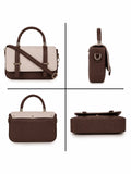 Women’s Elegant PU Leather Handbag | Stylish Brown & Cream Structured Shoulder Bag