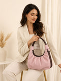 Women’s Stylish PU Leather Hobo Shoulder Bag with Comfortable Handle – Light Pink & Brown
