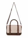 Women’s Elegant PU Leather Handbag | Stylish Brown & Cream Structured Shoulder Bag