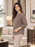 Women’s Brown Rayon 3/4 Sleeve Button-Detail Top