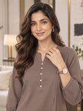 Women’s Brown Rayon 3/4 Sleeve Button-Detail Top