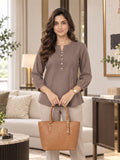 Women’s Brown Rayon 3/4 Sleeve Button-Detail Top