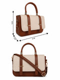 Women’s Elegant PU Leather Handbag | Stylish Brown & Cream Structured Shoulder Bag