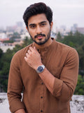 Men's White Self-Design Pure Cotton Straight Kurta | Mandarin Collar | Full Sleev