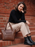Women’s Brown PU Leather Tote Handbag | Spacious Shoulder & Carry Bag with Multiple Pockets