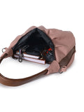 Women’s Stylish PU Leather Hobo Shoulder Bag with Comfortable Handle – Light Pink & Brown