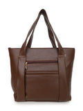 Women’s Brown PU Leather Tote Handbag | Spacious Shoulder & Carry Bag with Multiple Pockets
