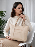 Women’s Cream PU Leather Tote Handbag | Stylish Spacious Shoulder & Carry Bag with Front Pocket
