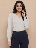 Women’s Crepe Formal Top | Elegant V-Neck Office Wear Blouse