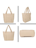 Women’s Cream PU Leather Tote Handbag | Stylish Spacious Shoulder & Carry Bag with Front Pocket
