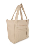 Women’s Cream PU Leather Tote Handbag | Stylish Spacious Shoulder & Carry Bag with Front Pocket