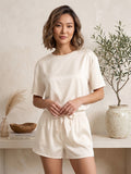 Vida Loca Cream Two Piece Set, Loungewear Set T-shirt & Shorts, Short Sleeve Women And Girls