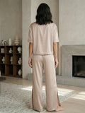 Women’s Beige Linen Lounge Co-ord Set | Relaxed Fit Nightwear & Casual Wear