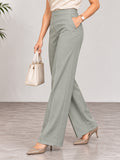 Women’s Light Grey Cotton Twill High-Waist Wide-Leg Trousers