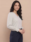 Women’s Crepe Formal Top | Elegant V-Neck Office Wear Blouse