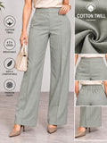 Women’s Light Grey Cotton Twill High-Waist Wide-Leg Trousers