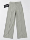 Women’s Light Grey Cotton Twill High-Waist Wide-Leg Trousers