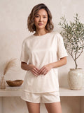 Vida Loca Cream Two Piece Set, Loungewear Set T-shirt & Shorts, Short Sleeve Women And Girls